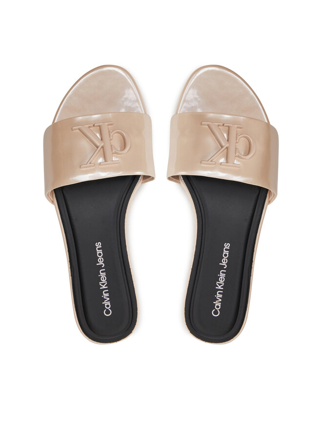 Calvin Klein Jeans Şlapi Calvin Klein Jeans Flat Sandal Slide Mg Met YW0YW01348 Bej
