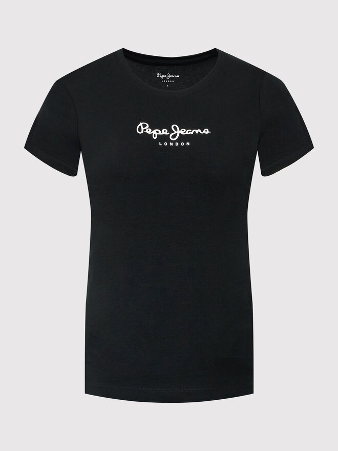 Pepe Jeans Pepe Jeans Marškinėliai New Virginia PL505202 Juoda Slim Fit