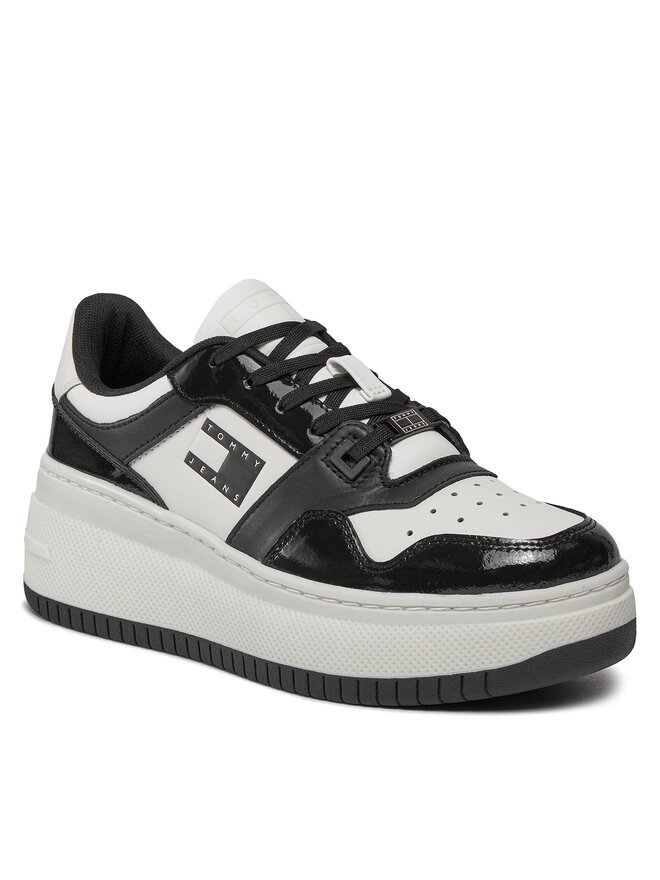 Tommy Jeans Sneakersy Tommy Jeans Tjw Retro Basket Flatform Patent EN0EN02523 Écru