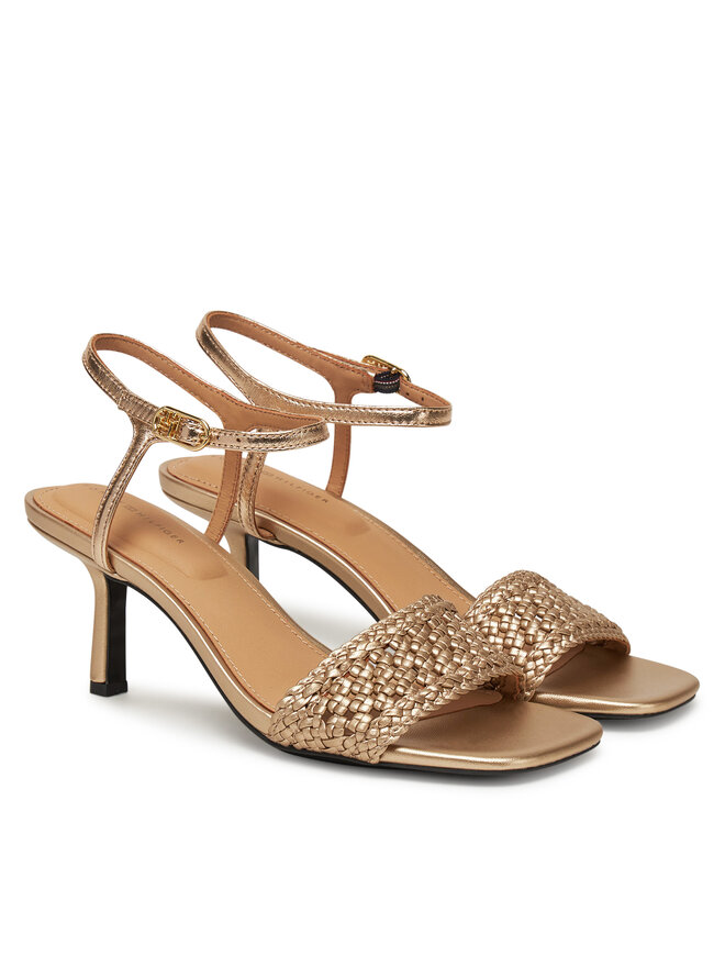Tommy Hilfiger Sandały Tommy Hilfiger Metallic Lthr Kitten Sandal FW0FW08611 Złoty