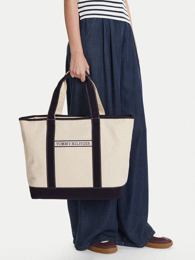 Tommy Hilfiger Ročna torba Tommy Hilfiger Th Summer Canvas Tote AW0AW17421 Bež