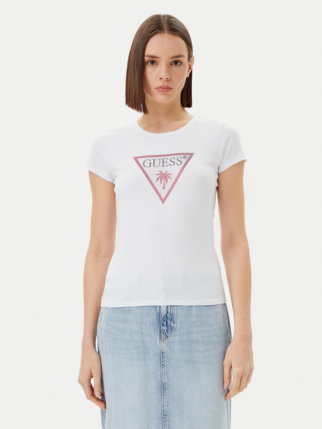 Guess Guess Majica E5GI08 J1314 Bela Slim Fit