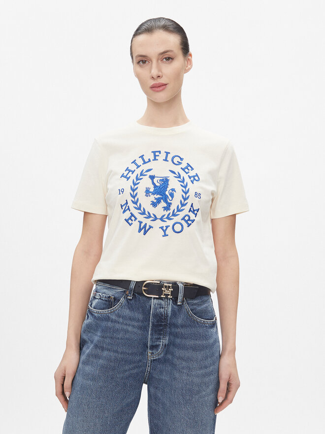 Tommy Hilfiger Tommy Hilfiger Футболка Reg Crest C-Nk Tee Ss WW0WW41058 Écru Regular Fit