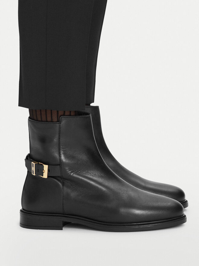 Tommy Hilfiger Stiefeletten Tommy Hilfiger Th Buckle Leather Ankle Boot FW0FW09486 Schwarz