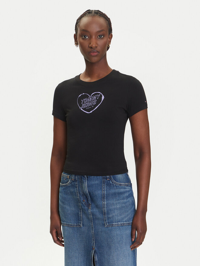 Tommy Jeans Tommy Jeans Marškinėliai Heart DW0DW21390 Juoda Slim Fit