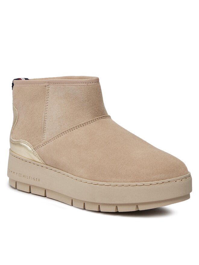 Tommy Hilfiger Hótaposó Tommy Hilfiger Metallic Suede Snowboot FW0FW07850 Bézs