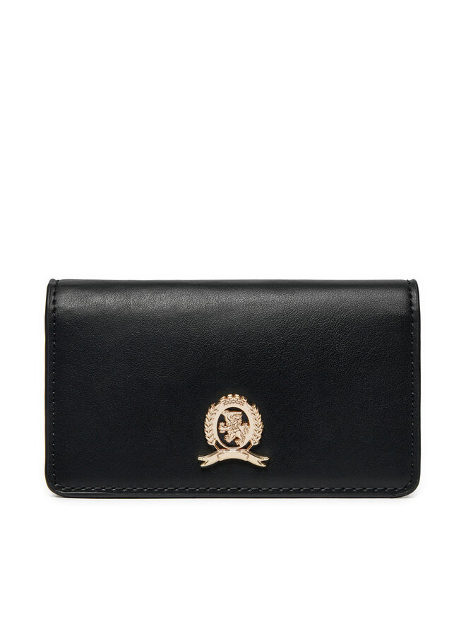 Tommy Hilfiger Liels sieviešu maks Tommy Hilfiger Luxe Leather Med Flap AW0AW16576 Melns