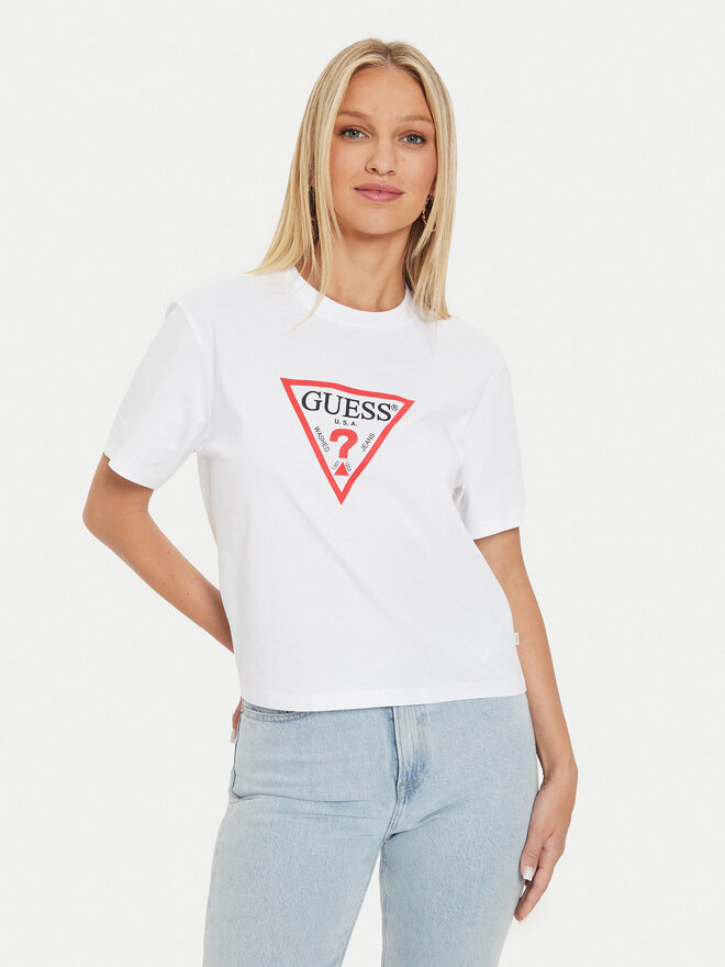 Guess Jeans Guess Jeans Marškinėliai W4YI73 K8HM0 Balta Boxy Fit