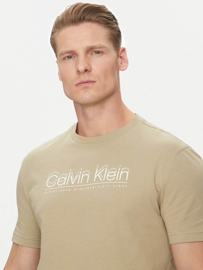 Calvin Klein Calvin Klein Camiseta Double Logo K10K114149 Beis Regular Fit