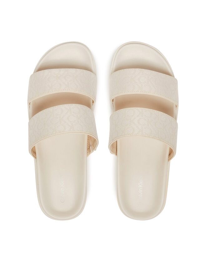 Calvin Klein Pantoletten Calvin Klein Flat Slide Jacq HW0HW02486 Écru