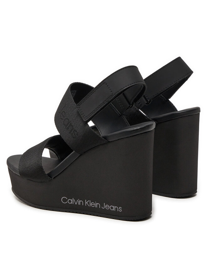Calvin Klein Jeans Sandale Calvin Klein Jeans Wedge Sandal Webbing In Mtl YW0YW01479 Crna