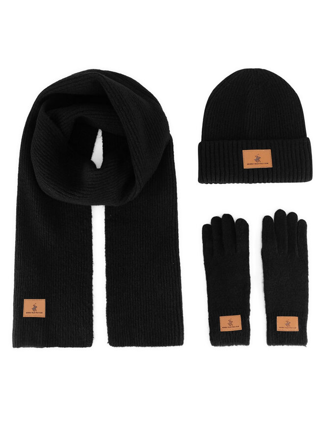 Beverly Hills Polo Club Σετ σκουφάκι, κασκόλ και γάντια Beverly Hills Polo Club BHPC-MC-001-AW24 Μαύρο