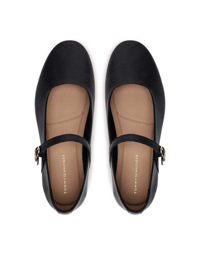Tommy Hilfiger Baleriny Tommy Hilfiger Leather Maryjane Ballerina FW0FW08651 Czarny