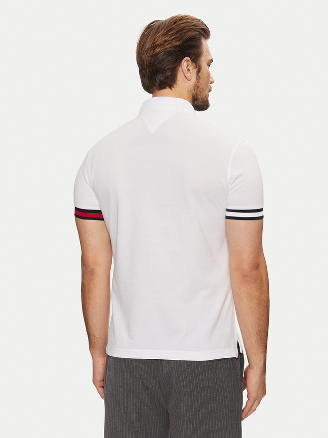 Tommy Hilfiger Tommy Hilfiger Pólóing Flag Cuff MW0MW37518 Fehér Slim Fit