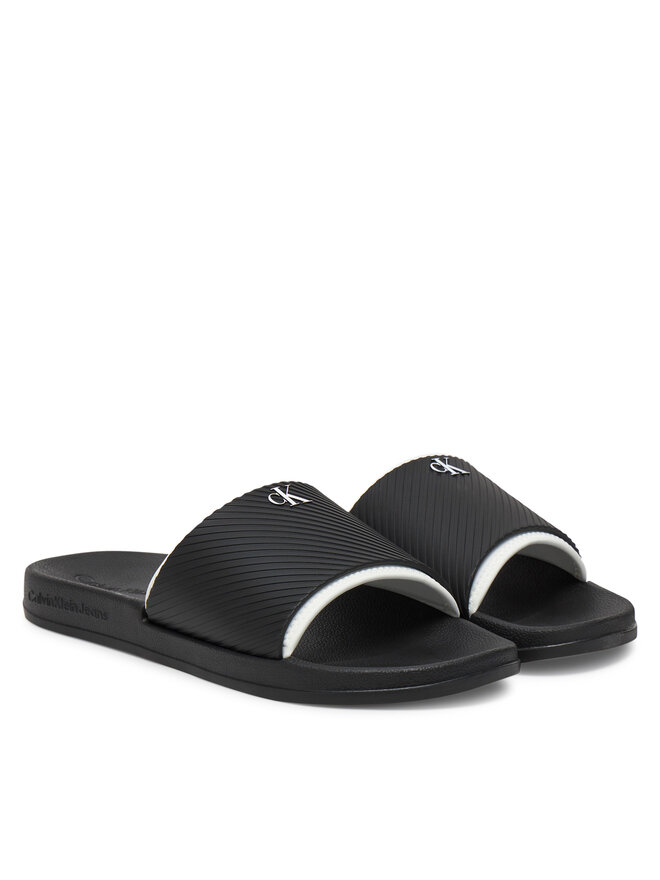 Calvin Klein Jeans Šľapky Calvin Klein Jeans Slide Rubber Neoprene Text YM0YM01234 Čierna