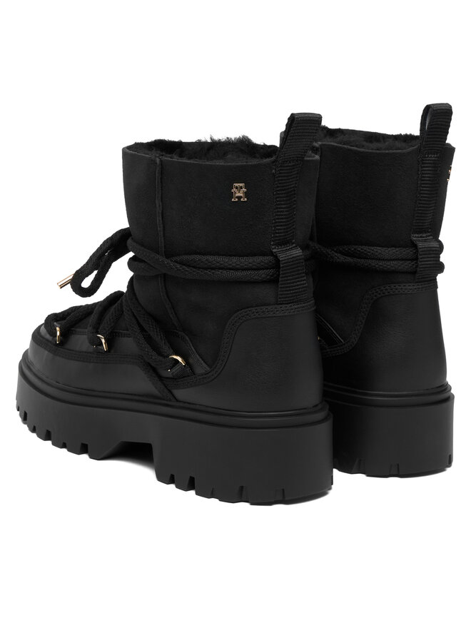 Tommy Hilfiger Schneeschuhe Tommy Hilfiger Real Shearling Laceup Snowboot FW0FW08996 Schwarz