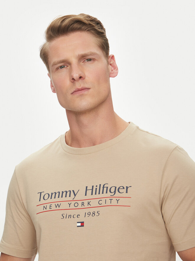 Tommy Hilfiger Tommy Hilfiger Majica Center Stack MW0MW38621 Bež Regular Fit