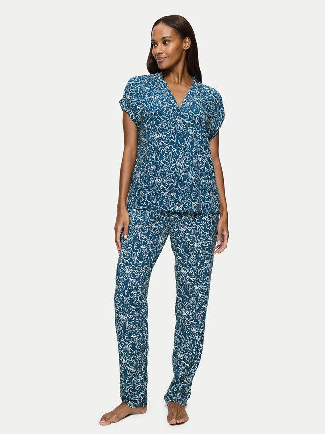 Triumph Triumph Pižama Boyfriend 10222611 Modra Relaxed Fit