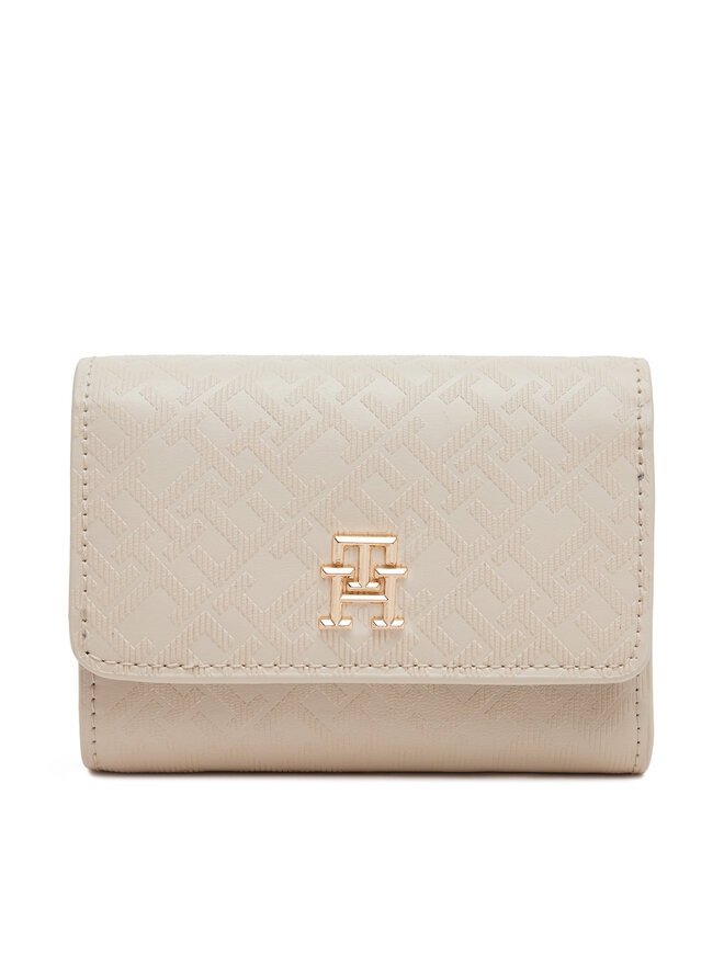 Tommy Hilfiger Portafoglio grande da donna Tommy Hilfiger Th Distinct Trifold Wallet Mono AW0AW17257 Écru