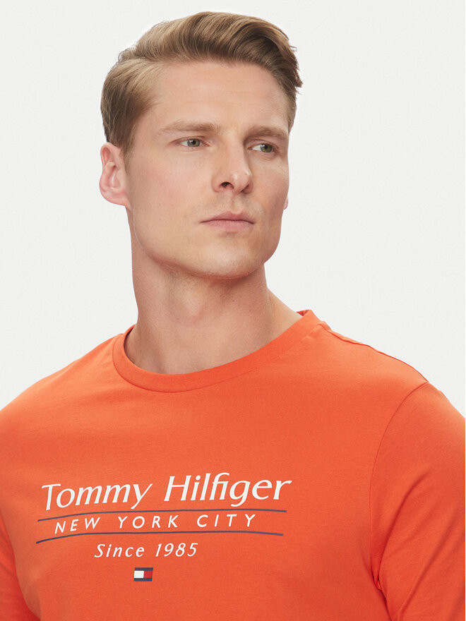 Tommy Hilfiger Tommy Hilfiger Póló Center Stack MW0MW38621 Narancssárga Regular Fit