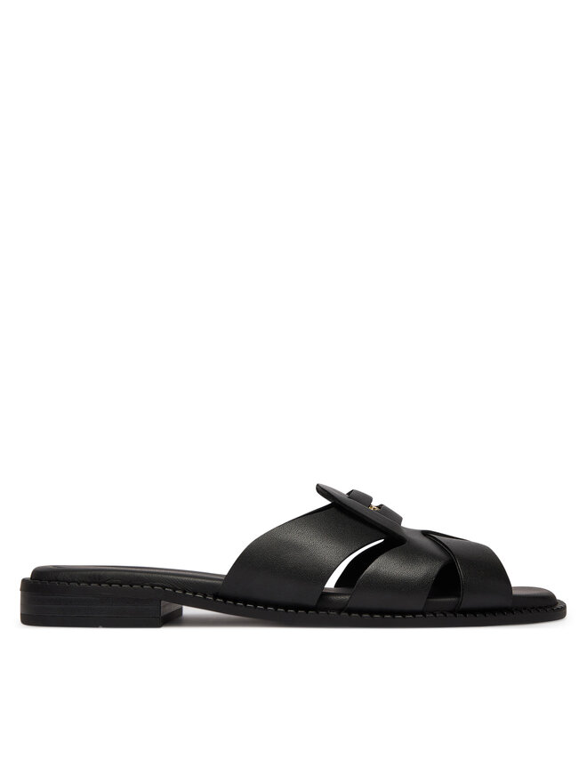 Tommy Hilfiger Pantoletten Tommy Hilfiger Leather Crest Square Toe Sandals FW0FW09126 Schwarz