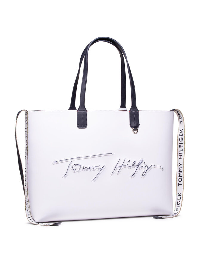 Bolso Tommy Hilfiger Iconic Tommy Tote Signature AW0AW09707 Blanco zapatos.es