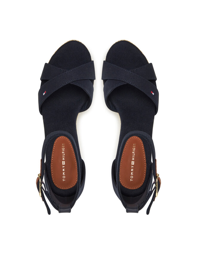 Tommy Hilfiger Sandały Tommy Hilfiger Flag High Wedge Espad Crisscross FW0FW08661 Granatowy
