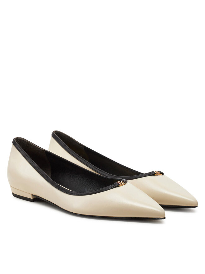 Tory Burch Балеринки Tory Burch Double T Buckle Pointed 155739 Бежов