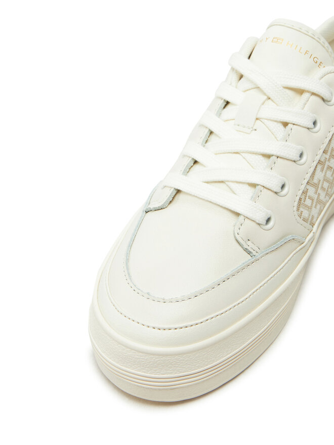 Tommy Hilfiger Sneakersy Tommy Hilfiger Vulc Leather Sneaker Monogram FW0FW08331 Écru