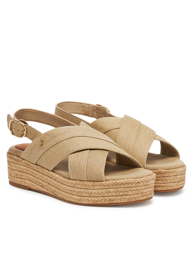 Tommy Hilfiger Espadryle Tommy Hilfiger Denim Espadrille Platform Sandal FW0FW08669 Beżowy