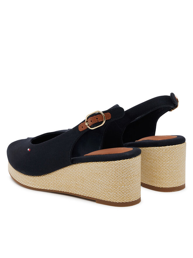 Tommy Hilfiger Sandały Tommy Hilfiger Flag Mid Wedge Espad Slingback FW0FW08595 Granatowy