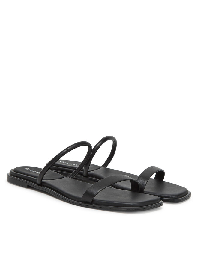 Calvin Klein Pantoletten Calvin Klein Flat Sandal Squared 2-Bar Lth HW0HW02532 Schwarz