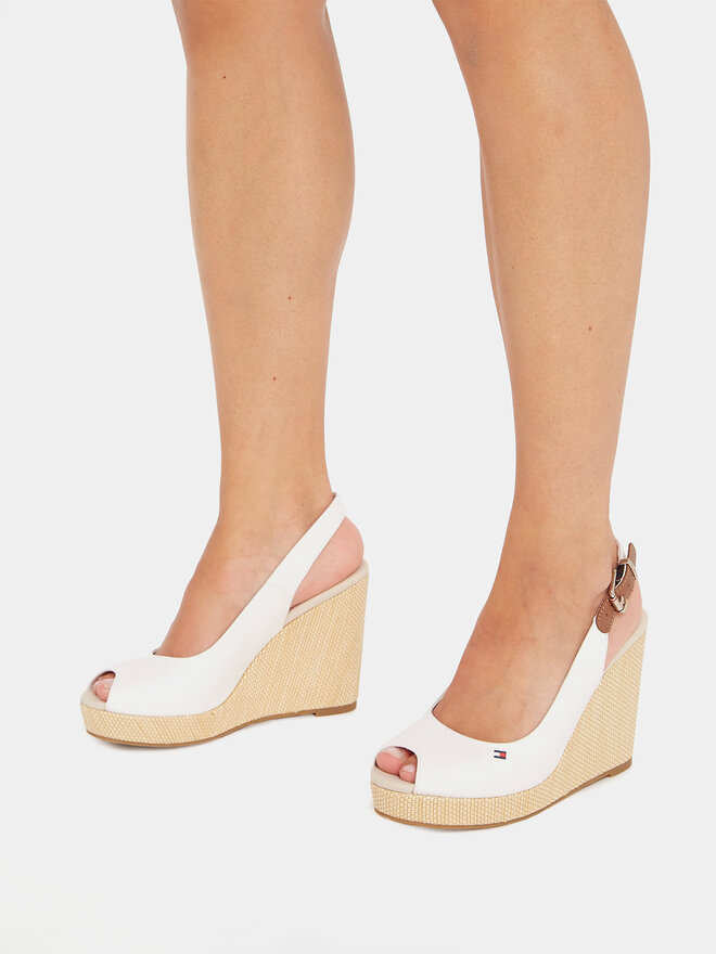 Sandales Tommy Hilfiger Iconic Elena Sling Back Wedge FW0FW04789 Ecru chaussures