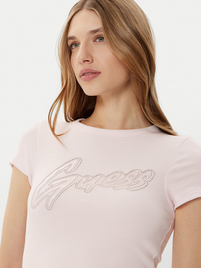 Guess Guess Marškinėliai W5RI68KA0H1 Rožinė Slim Fit