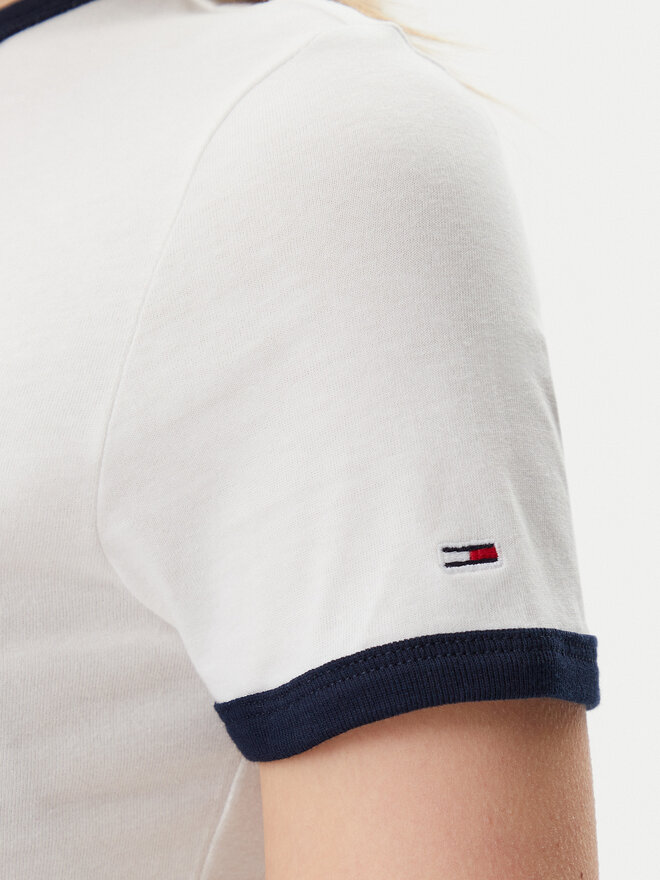 Tommy Jeans Tommy Jeans Majica Script Ringer DW0DW20631 Écru Slim Fit