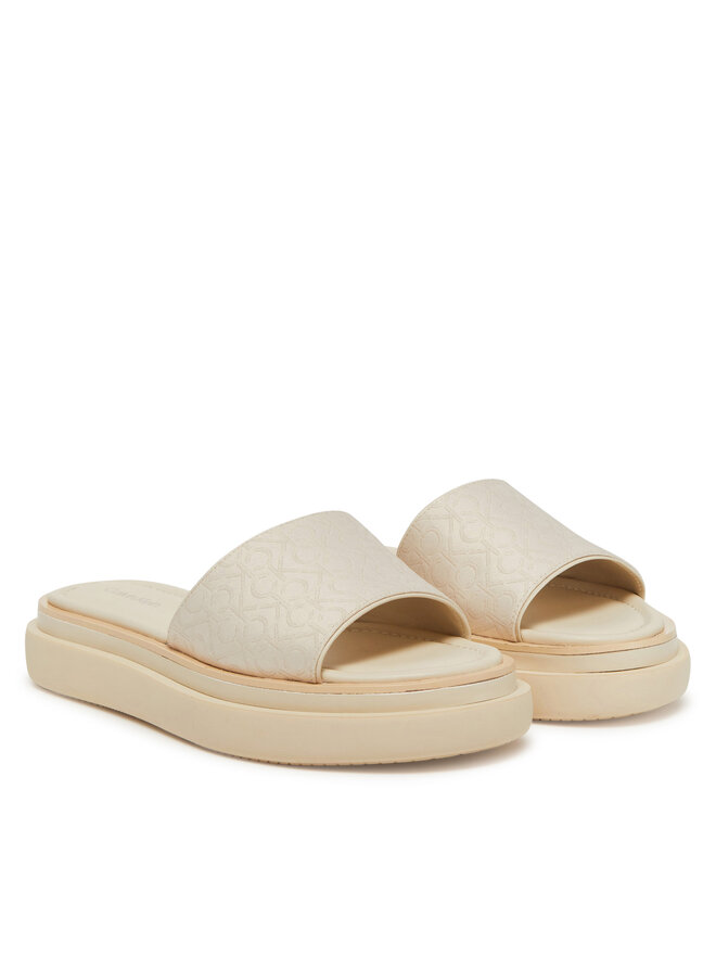 Calvin Klein Pantoletten Calvin Klein Flatform Slide Jacq HW0HW02461 Écru