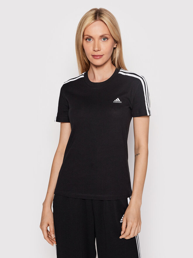 adidas adidas Marškinėliai Loungewear Essentials 3-Stripes GL0784 Juoda Slim Fit