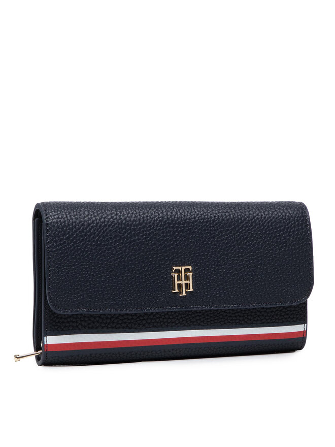 Cartera grande para mujer Tommy Hilfiger Th Element Lrg Flap Wallet Crop AW0AW11622 Azul marino zapatos.es