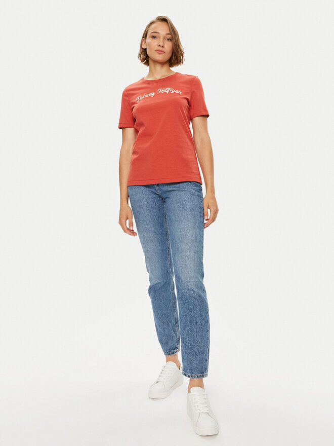 Tommy Hilfiger Tommy Hilfiger T-Shirt Script WW0WW42589 Κόκκινο Regular Fit