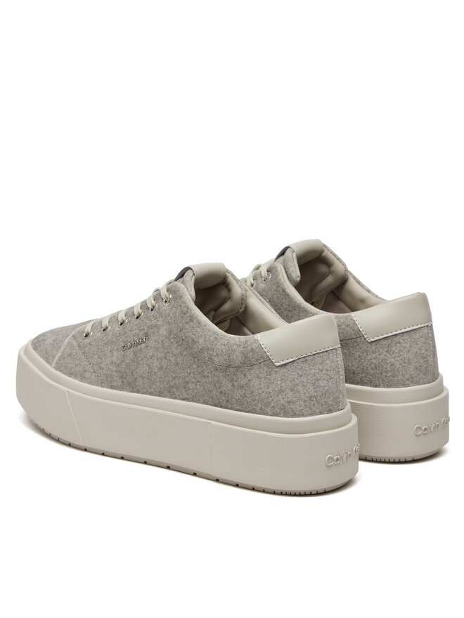 Calvin Klein Snīkeri Calvin Klein Flatform Cup Lace Up W/Ml Felt HW0HW02325 Pelēks