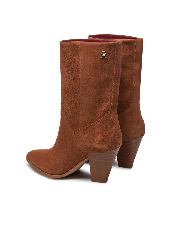 Tommy Hilfiger Stiefeletten Tommy Hilfiger Mid Cowboy Heel Suede FW0FW08435 Braun