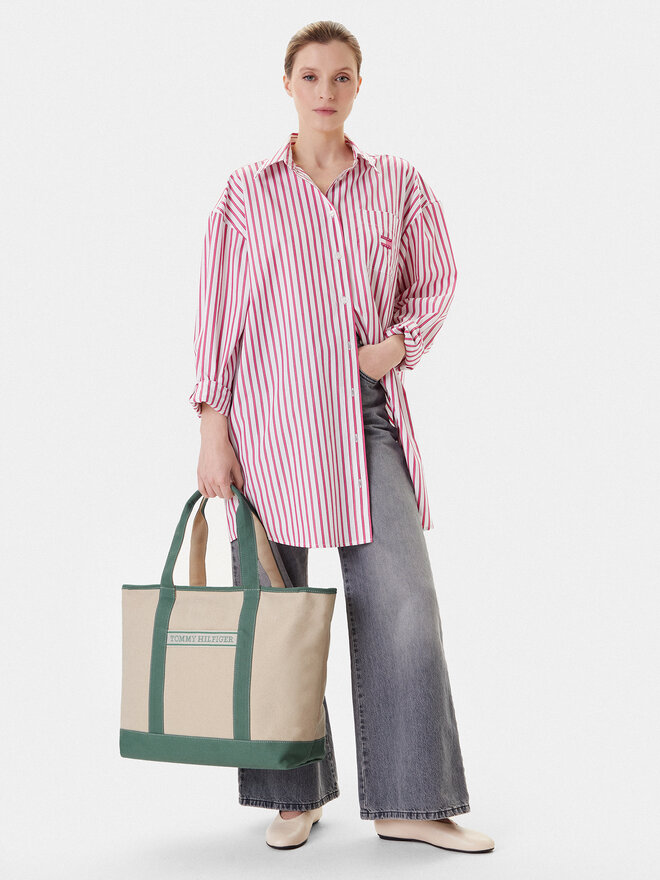 Tommy Hilfiger Handtasche Tommy Hilfiger Th Summer Canvas Tote AW0AW17421 Grün