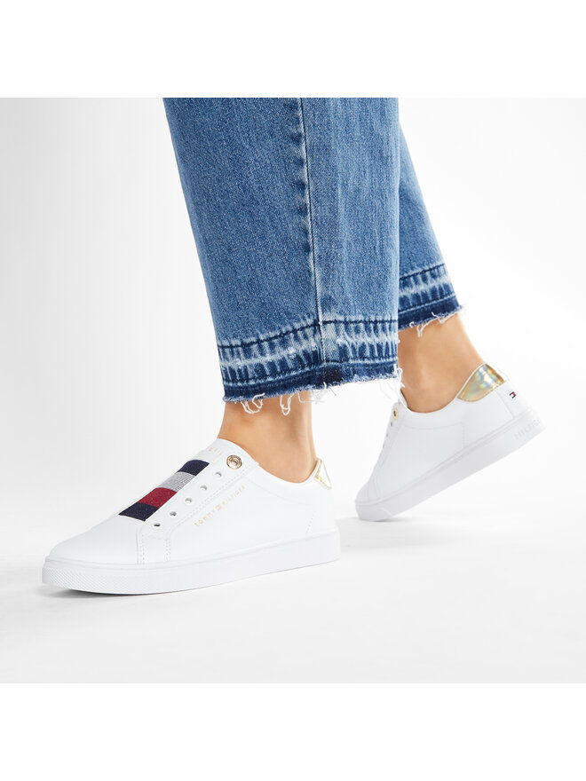 Tommy Hilfiger Laisvalaikio batai Tommy Hilfiger Th Elastic Slip On Sneaker FW0FW05546 Balta