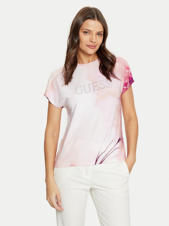 Guess Guess Marškinėliai W5RI09 K68D2 Rožinė Regular Fit