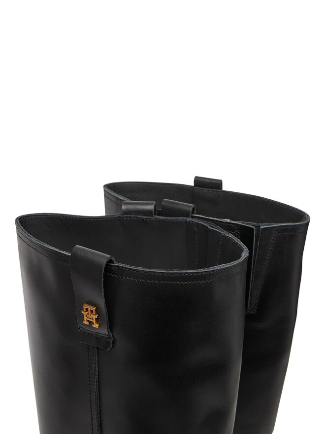 Tommy Hilfiger Kozačky Tommy Hilfiger Riding Lthr Long Boot Block Heel FW0FW08777 Černá