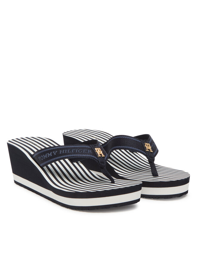Tommy Hilfiger Flip-flops Tommy Hilfiger Th Stripes Wedge Beach Sandal FW0FW08521 Kék