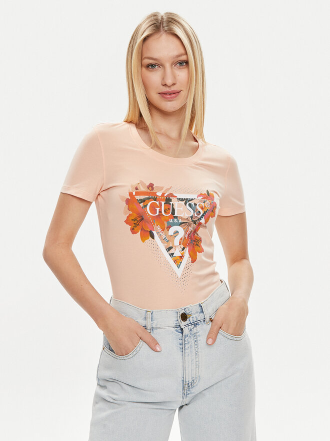 Guess Guess T-Shirt Ss Cn Tropical Train W4GI62 J1314 Orange Slim Fit