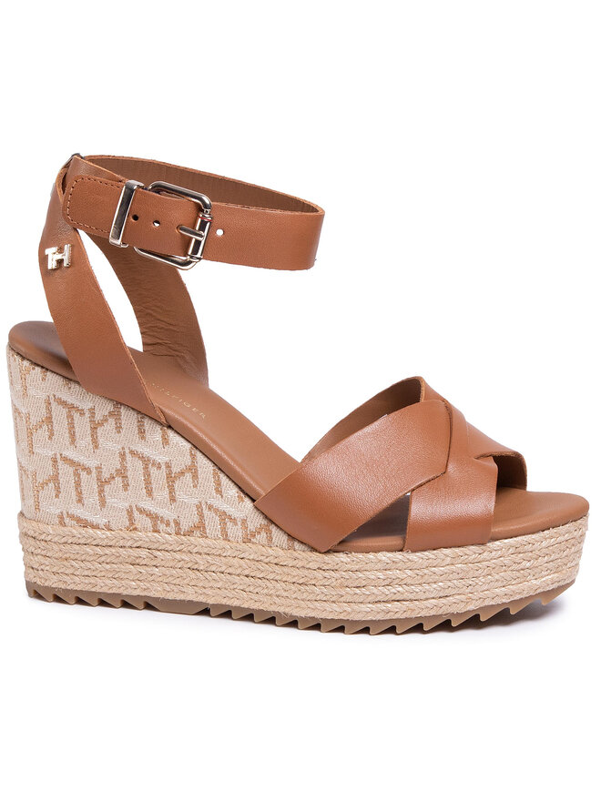 Tommy Hilfiger Espadrilles Tommy Hilfiger Th Raffia High Wedge Sandal FW0FW04842 Braun