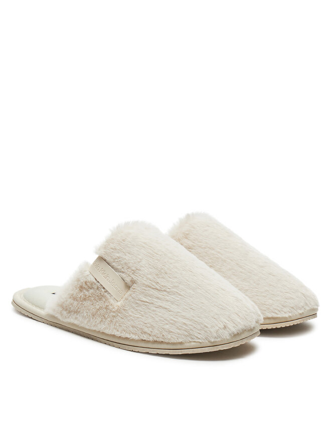 Calvin Klein Jeans Hausschuhe Calvin Klein Jeans Hotel Slipper Fur After Glow YW0YW01593 Écru