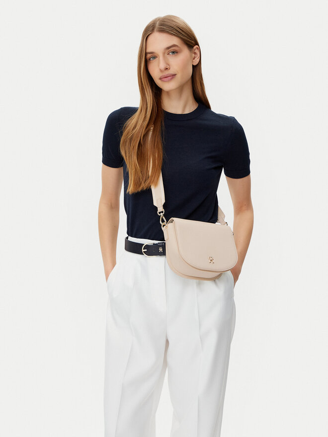 Tommy Hilfiger Kabelka Tommy Hilfiger Th Logotape Saddle Bag AW0AW17184 Écru
